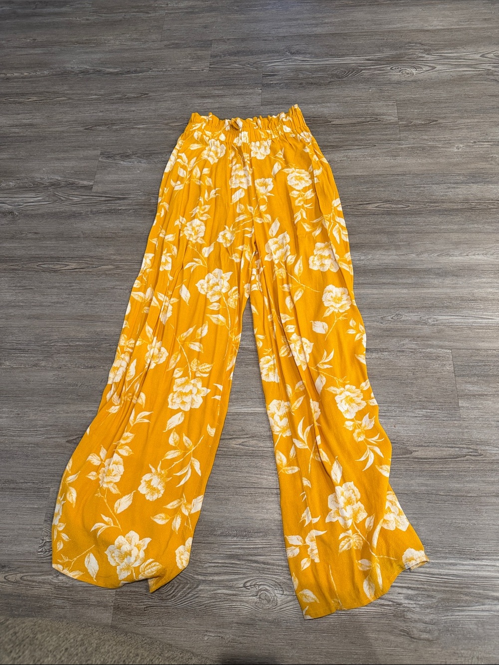 Forever 21 Mustard Yellow Floral Wide-Leg Palazzo Pants